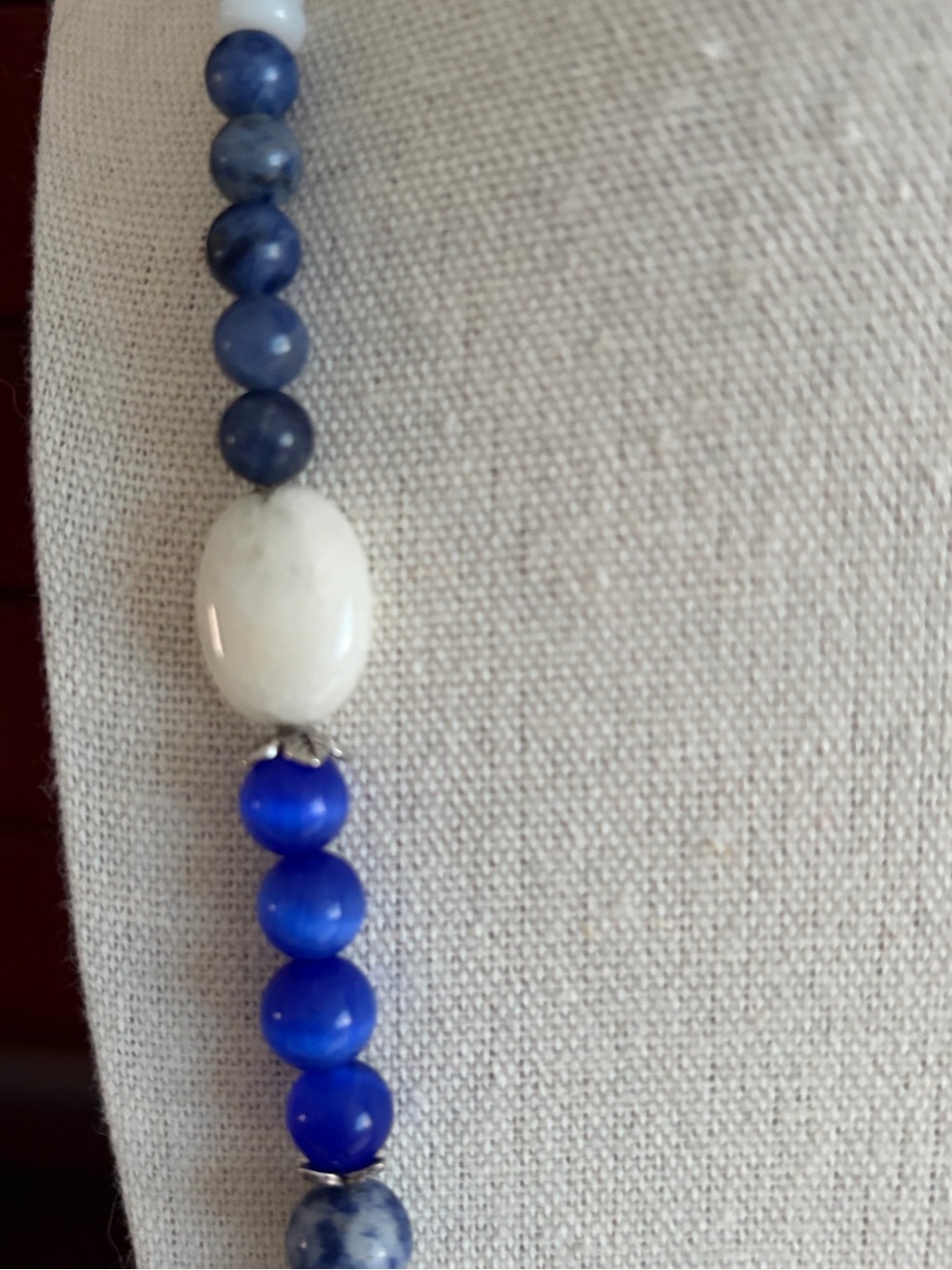 "Evening Roses"  Sodalite, Quartz, and Cats Eye Glass Artisan Necklace - Picture 5 of 6